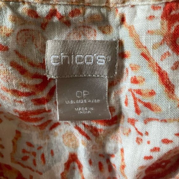 Chicos Linen Popover Tunic - 0P - Orange Paisley - Picture 5 of 7
